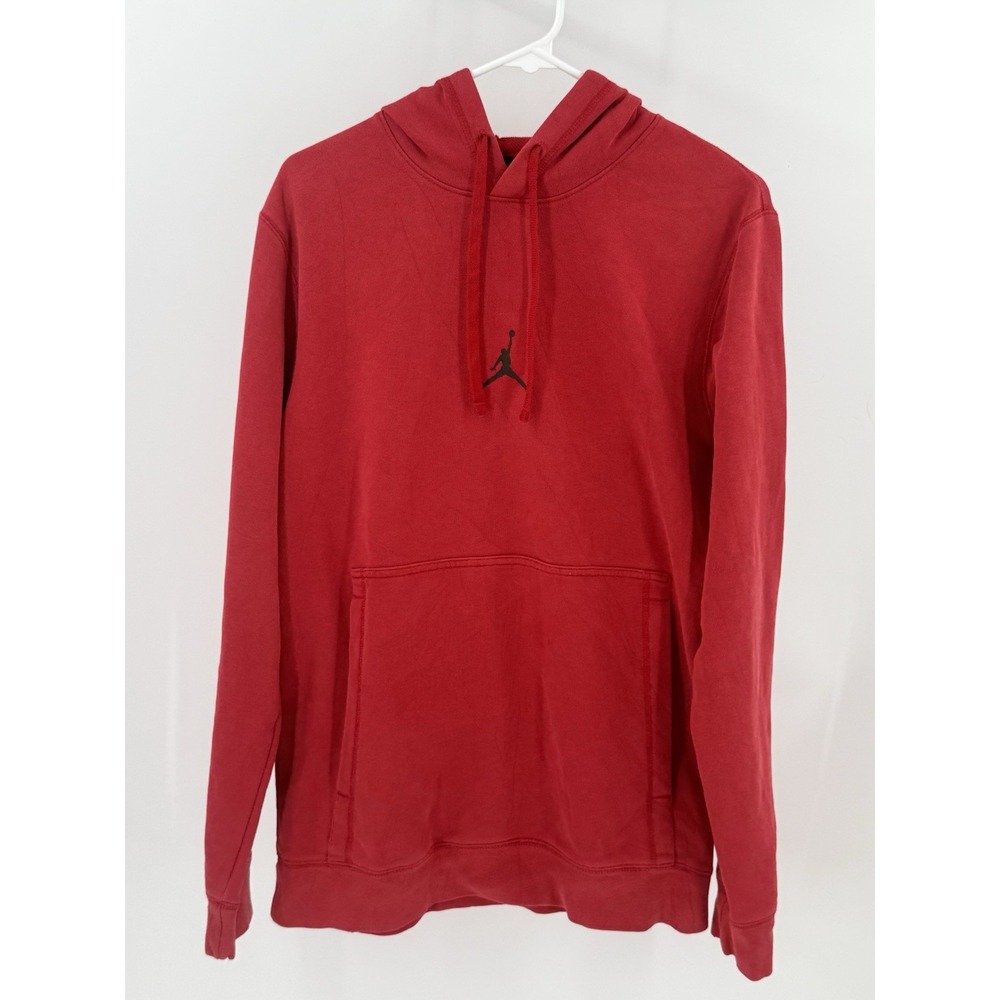 Jordan Dri Fit Hoodie Mens Small Red Black Jump Man Center Logo Pullover